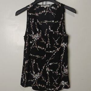 Daniel Rainn Black and Cream Floral Sleeveless Blouse